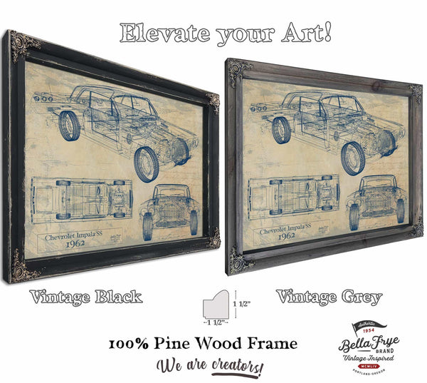 Bella Frye Vintage 1962 Chevrolet Impala SS Car Model Print,  Original Blueprint Canvas