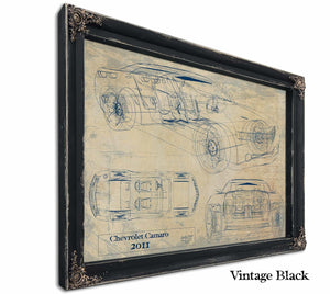 Bella Frye Vintage 2011 Chevrolet Camaro Car Model Print,  Original Blueprint Canvas, Framed, or Unframed Art