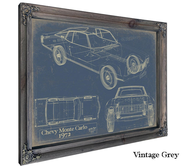 Bella Frye Vintage 1972 Chevrolet Monte Carlo Car Model Print,  Original Blueprint Canvas