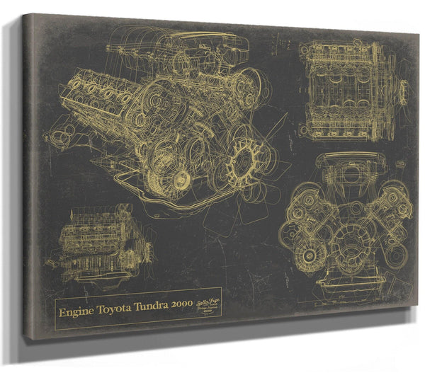 Bella Frye Vintage Engine Toyota Tundra 2000 Print,  Original Blueprint Canvas