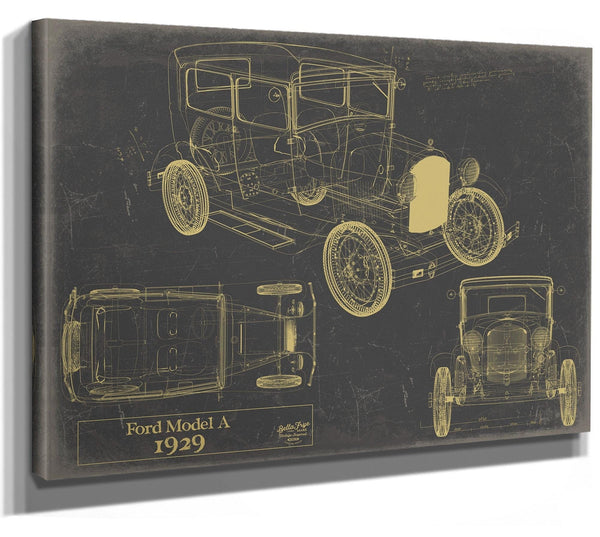 Bella Frye 1929 Ford Model A Car Model Print,  Original Blueprint Canvas, Framed, or Unframed Art