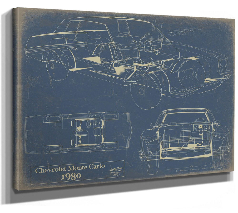 Bella Frye 1980 Chevrolet Monte Carlo Blueprint Art Print: Framed or Unframed Canvas