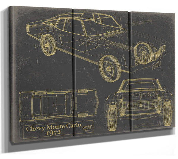 Bella Frye Vintage 1972 Chevrolet Monte Carlo Car Model Print,  Original Blueprint Canvas