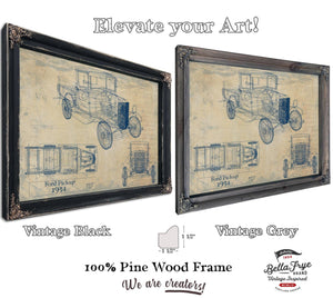 Bella Frye Vintage 1934 Ford Pickup Car Model Print,  Original Blueprint Canvas, Framed, or Unframed Art