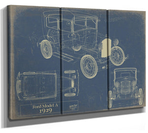 Bella Frye 1929 Ford Model A Car Model Print,  Original Blueprint Canvas, Framed, or Unframed Art