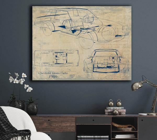 Bella Frye 1980 Chevrolet Monte Carlo Blueprint Art Print: Framed or Unframed Canvas