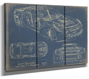 Bella Frye 2015 Corvette C7 Stingray Blueprint Art: Framed Canvas Print