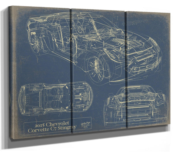 Bella Frye 2015 Corvette C7 Stingray Blueprint Art: Framed Canvas Print