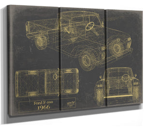 Bella Frye Vintage 1966 Ford F-100 Car Model Print,  Original Blueprint Canvas