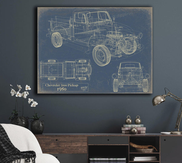 Bella Frye Vintage 1950 Chevrolet 3100 Pickup Model Mancave Blueprint Art