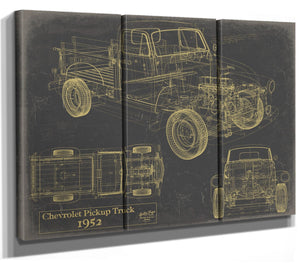 Bella Frye Vintage 1952 Chevrolet Pickup Truck Truck Model, Original Mancave Blueprint Art