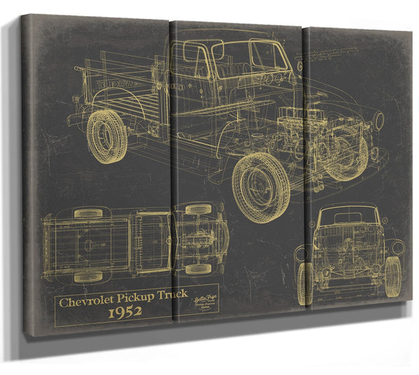 Bella Frye Vintage 1952 Chevrolet Pickup Truck Truck Model, Original Mancave Blueprint Art