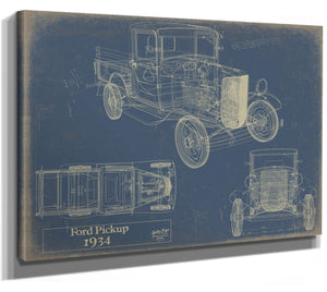 Bella Frye Vintage 1934 Ford Pickup Car Model Print,  Original Blueprint Canvas, Framed, or Unframed Art