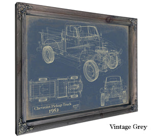 Bella Frye Vintage 1952 Chevrolet Pickup Truck Truck Model, Original Mancave Blueprint Art