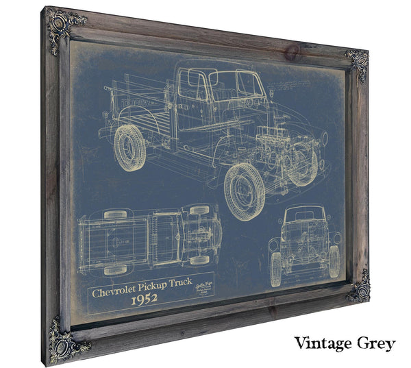 Bella Frye Vintage 1952 Chevrolet Pickup Truck Truck Model, Original Mancave Blueprint Art