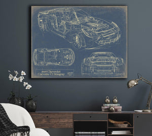 Bella Frye 2015 Corvette C7 Stingray Blueprint Art: Framed Canvas Print