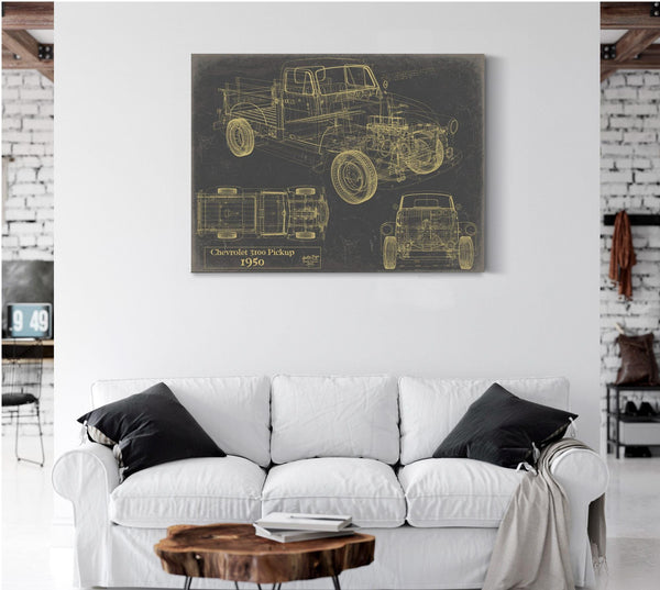 Bella Frye Vintage 1950 Chevrolet 3100 Pickup Model Mancave Blueprint Art