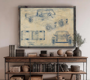 Bella Frye Vintage 1966 Ford F-100 Car Model Print,  Original Blueprint Canvas