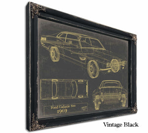 Bella Frye 1969 Ford Galaxie Car Model Print,  Original Blueprint Canvas