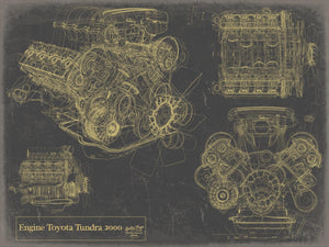 Bella Frye Vintage Engine Toyota Tundra 2000 Print,  Original Blueprint Canvas