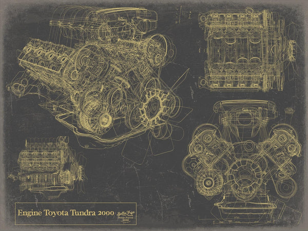 Bella Frye Vintage Engine Toyota Tundra 2000 Print,  Original Blueprint Canvas