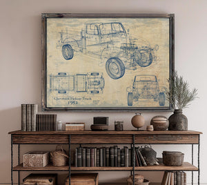 Bella Frye Vintage 1952 Chevrolet Pickup Truck Truck Model, Original Mancave Blueprint Art
