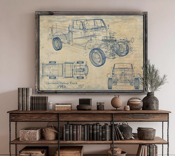 Bella Frye Vintage 1952 Chevrolet Pickup Truck Truck Model, Original Mancave Blueprint Art