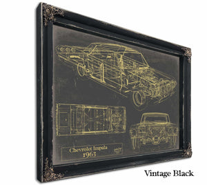 Bella Frye Vintage 1963 Chevrolet Impala Car Model Print,  Original Blueprint Canvas, Framed, or Unframed Art