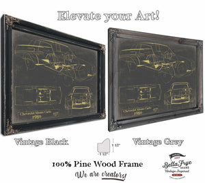 Bella Frye 1980 Chevrolet Monte Carlo Blueprint Art Print: Framed or Unframed Canvas