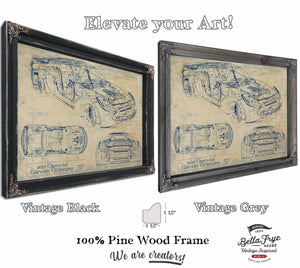 Bella Frye 2015 Corvette C7 Stingray Blueprint Art: Framed Canvas Print