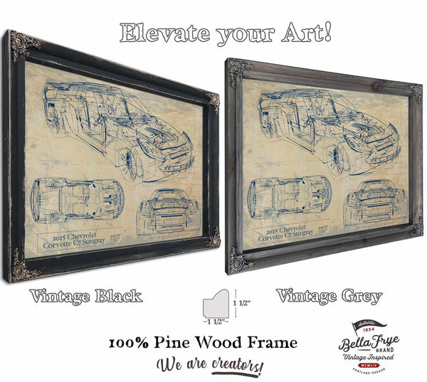 Bella Frye 2015 Corvette C7 Stingray Blueprint Art: Framed Canvas Print