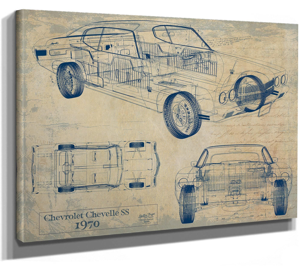 Bella Frye Vintage 1970 Chevrolet Chevelle SS Car Model Print,  Original Blueprint Canvas