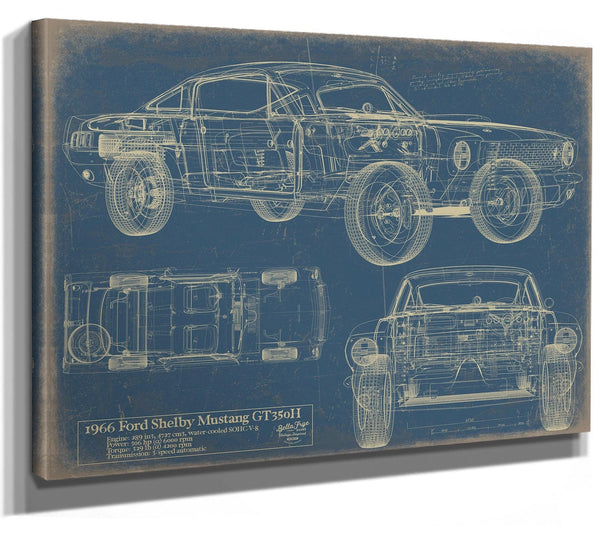 Bella Frye Vintage 1966 Muscle Car Model Print,  Original Blueprint Canvas