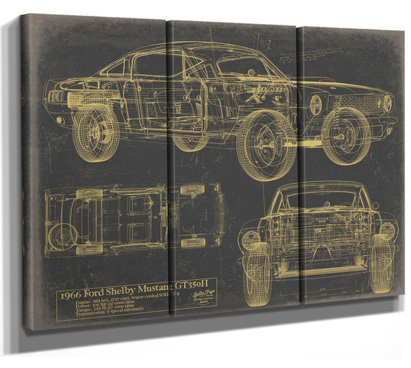 Bella Frye Vintage 1966 Muscle Car Model Print,  Original Blueprint Canvas