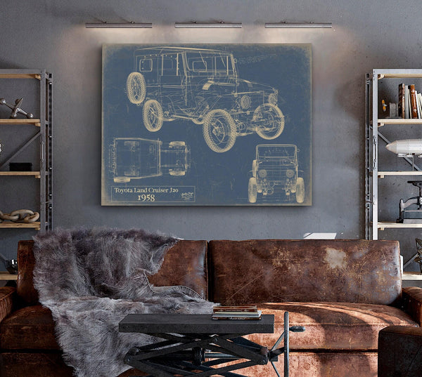 Bella Frye 1958 Vehicle Blueprint, Canvas Print - Gifts for Husband - Original Vehicle Wall Art