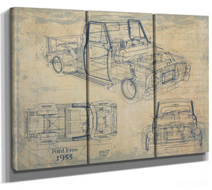 Bella Frye 1955 Ford F100 Truck Model, Original Mancave Blueprint Art