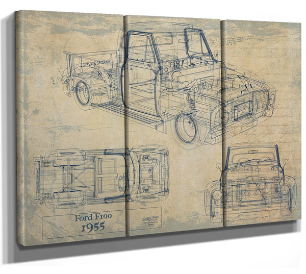 Bella Frye 1955 Ford F100 Truck Model, Original Mancave Blueprint Art