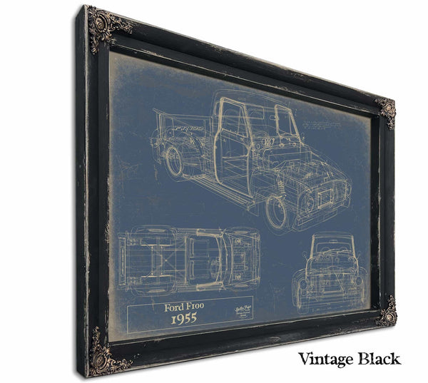 Bella Frye 1955 Ford F100 Truck Model, Original Mancave Blueprint Art