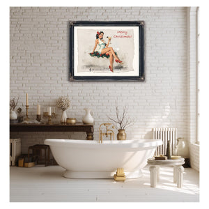 Bella Frye Vintage Christmas Pin-Up Art – Retro Martini Girl, Stretched Canvas or Ornate Frame