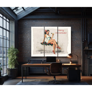 Bella Frye Vintage Christmas Pin-Up Art – Retro Martini Girl, Stretched Canvas or Ornate Frame