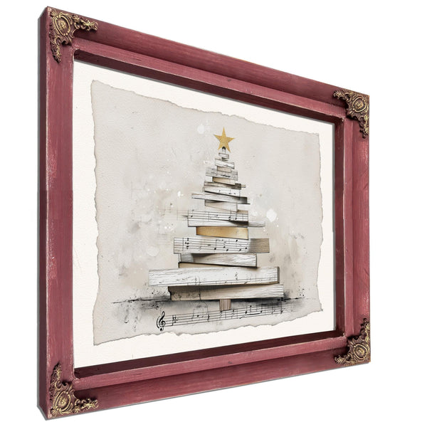 Bella Frye Minimalist Sheet Music Christmas Tree Art – Scandinavian Farmhouse Style, Optional Frame