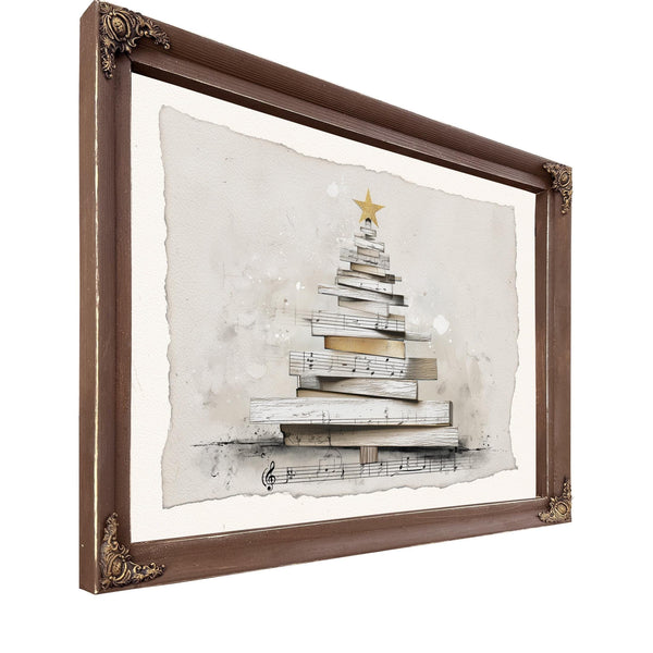 Bella Frye Minimalist Sheet Music Christmas Tree Art – Scandinavian Farmhouse Style, Optional Frame