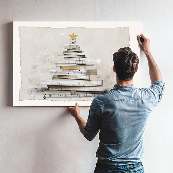 Bella Frye Minimalist Sheet Music Christmas Tree Art – Scandinavian Farmhouse Style, Optional Frame