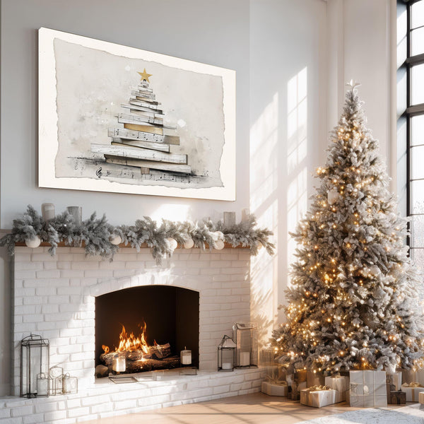 Bella Frye Minimalist Sheet Music Christmas Tree Art – Scandinavian Farmhouse Style, Optional Frame