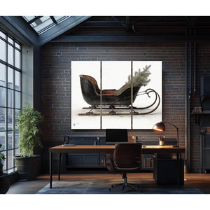 Bella Frye Vintage Black Sleigh Christmas Art – Rustic Farmhouse Winter Print