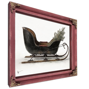 Bella Frye Vintage Black Sleigh Christmas Art – Rustic Farmhouse Winter Print