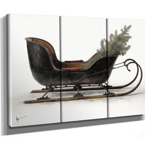 Bella Frye Vintage Black Sleigh Christmas Art – Rustic Farmhouse Winter Print