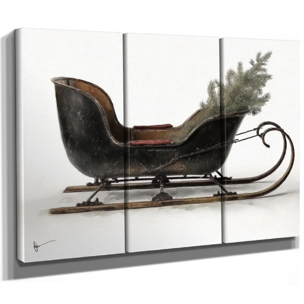 Bella Frye Vintage Black Sleigh Christmas Art – Rustic Farmhouse Winter Print