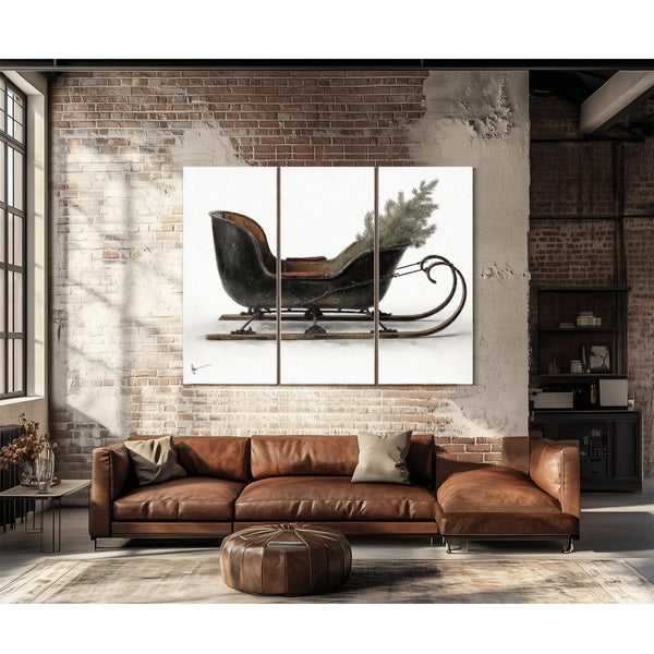 Bella Frye Vintage Black Sleigh Christmas Art – Rustic Farmhouse Winter Print