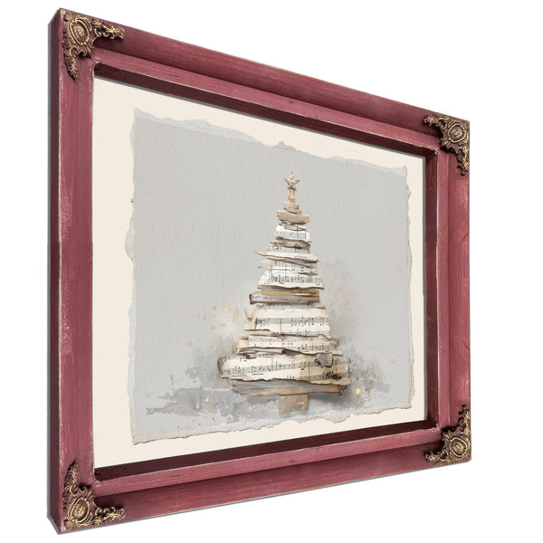 Bella Frye Watercolor Christmas Tree Art – Sheet Music Collage, Scandinavian Farmhouse Style